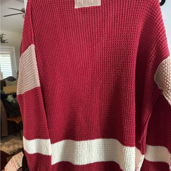 Free People Red and Cream Sweater - Picture 2 of 5